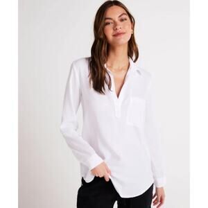 BELLA DAHL Long Sleeve Pullover Tunic In White Women’s M, Elevated Basic Capsule